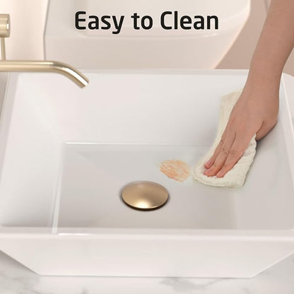 KES 17" Square Vessel Sink for Bathroom Vanity Countertop, Glossy White Ceramic Porcelain Bathroom Sink Bowl Above Counter, Modern Look, BVS141