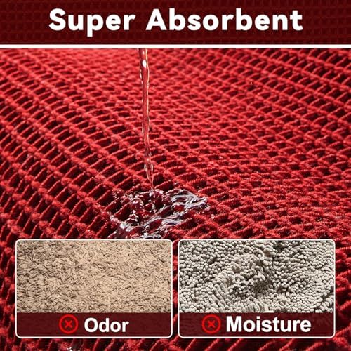 Triohero Waffle Runner Rug Bathroom, Long Boho Bath Mat, 24x60 Burgundy