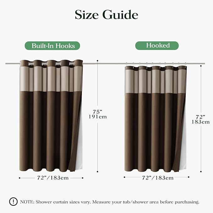 Brown Hook Free Waffle Shower Curtain & Snap-in Fabric Liner,72x75 | Less Time to install, 3 in 1 Fabric Shower Curtain and Liner Set with Magnets, Mesh Top Window, Shower Curtains for Bathroom