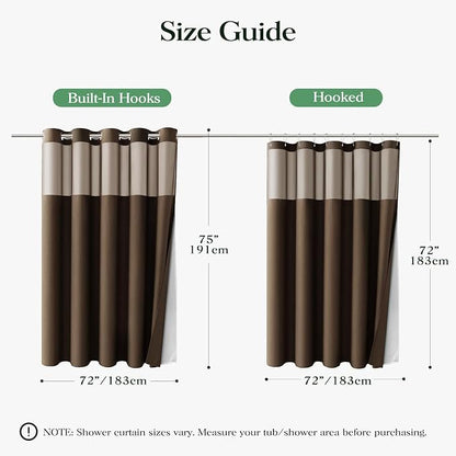 Brown Hook Free Waffle Shower Curtain & Snap-in Fabric Liner,72x75 | Less Time to install, 3 in 1 Fabric Shower Curtain and Liner Set with Magnets, Mesh Top Window, Shower Curtains for Bathroom