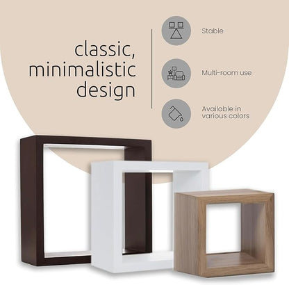 Kiera Grace Cubbi Floating Shelves, Modern Wall-Mounted Square Shelves for Bedroom, Bathroom, Kitchen, Easy to Hang, 5"/7"/9", , Set of 3