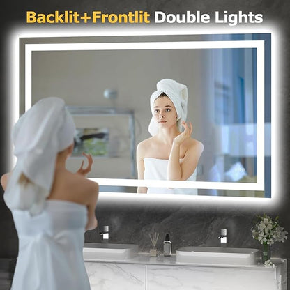 Hivone 55"X30" LED Bathroom Mirror with Lights, Anti-Fog, Dimmable, Backlit + Front Lit, Smart Bathroom Vanity Mirror, Memory Function, Shatterproof, Tempered Glass (Horizontal/Vertical)