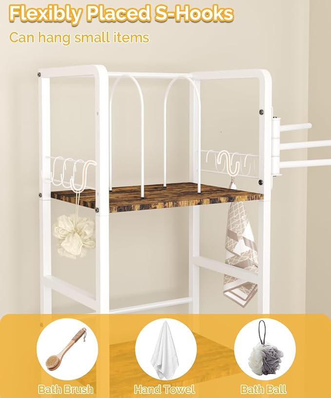Mondazie Towel Racks for Bathroom Storage Shelves Free Standing, White | 3-Tier Bathroom Towel Rack with 3 Rotating Bars, Pool Towel Holder Stand with Detachable Dividers & 8 Hooks for Poolside