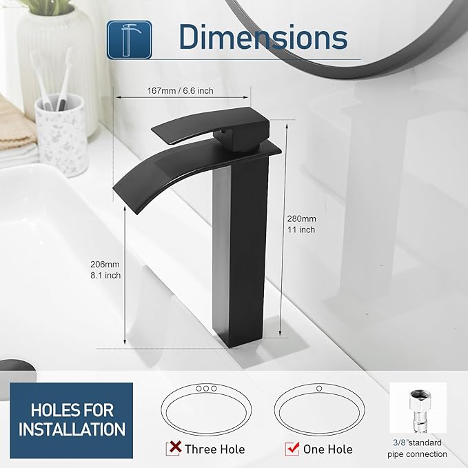 Vessel Sink Faucet Black Bathroom Faucets Tall Waterfall Bathroom Bowl Sink Faucet Rv Lavatory Faucet with Supply Hose