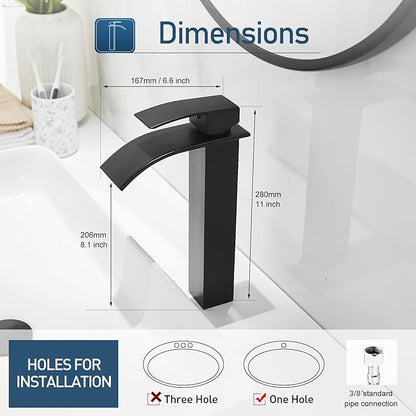 Vessel Sink Faucet Black Bathroom Faucets Tall Waterfall Bathroom Bowl Sink Faucet Rv Lavatory Faucet with Supply Hose