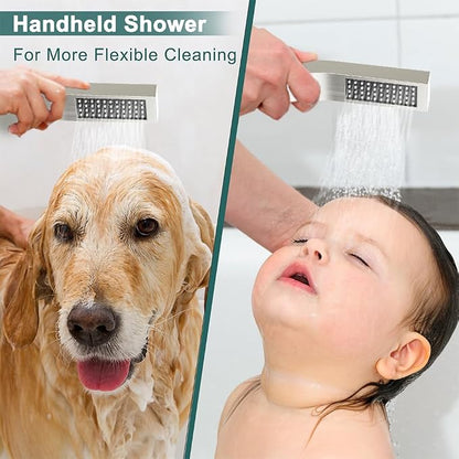 Shower System Shower Faucet Set, STARBATH 8" Wall Mount Rain Shower Head and Handheld Spray for Two Person, Rainfall Shower System with Diverter Valve and Trim Kit Complete,Brushed Nickel