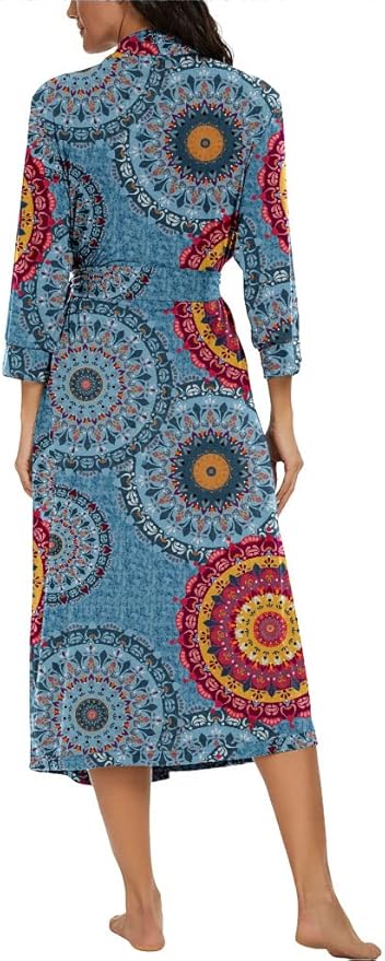 VINTATRE Women Kimono Robes Long Knit Bathrobe Lightweight Soft Knit Sleepwear V-neck Casual Ladies Loungewear
