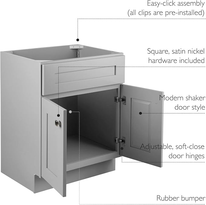 Design House Brookings Bathroom Vanity, 24", Gray | Adjustable Shelves, Freestanding, Contemporary/Modern, Wood, Bath, 215707