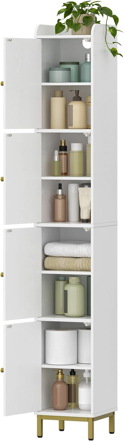 Hzuaneri 4-Tier Narrow Tall Storage Cabinet | Slim Bathroom Storage Cabinet with 4 Adjustable Feet and Shelves, for Living Room, Laundry Room, White, 11"D x 11"W x 70.9"H