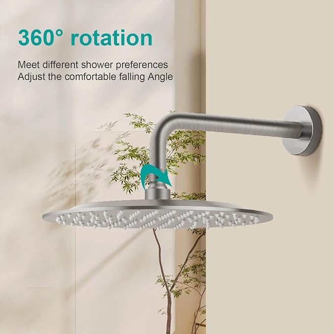 All Metal Rain Shower Head - Heavy Duty Stainless Steel, Easy Install, High Water Flow, Ultra-Thin Modern Design for Bathroom (Brushed Nickel, 10）BNW0088