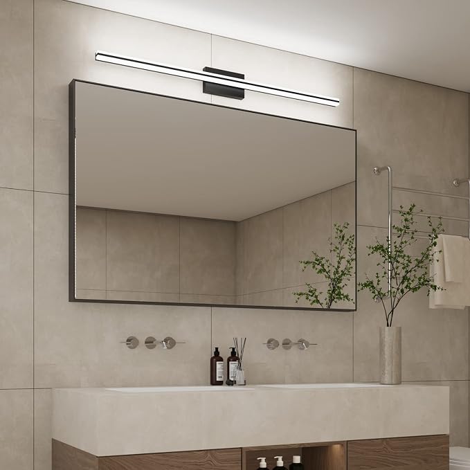 SOLFART Bathroom Lights Over Mirror Matte Black Dimmable Modern LED Vanity Lighting Fixtures 48 Inch 30W Bathroom Vanity Light