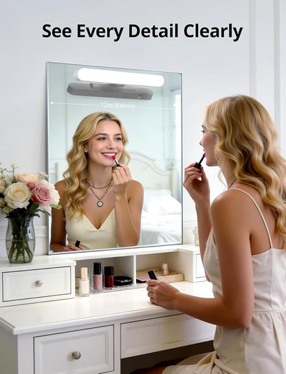 Rechargeable Makeup Light Bar LED Stick on Vanity Lighting for Mirror, 11Inch Super Bright 14 Days Long Last Battery Operated Wireless Attachable Wall Lamp for Bathroom Dresser Counter