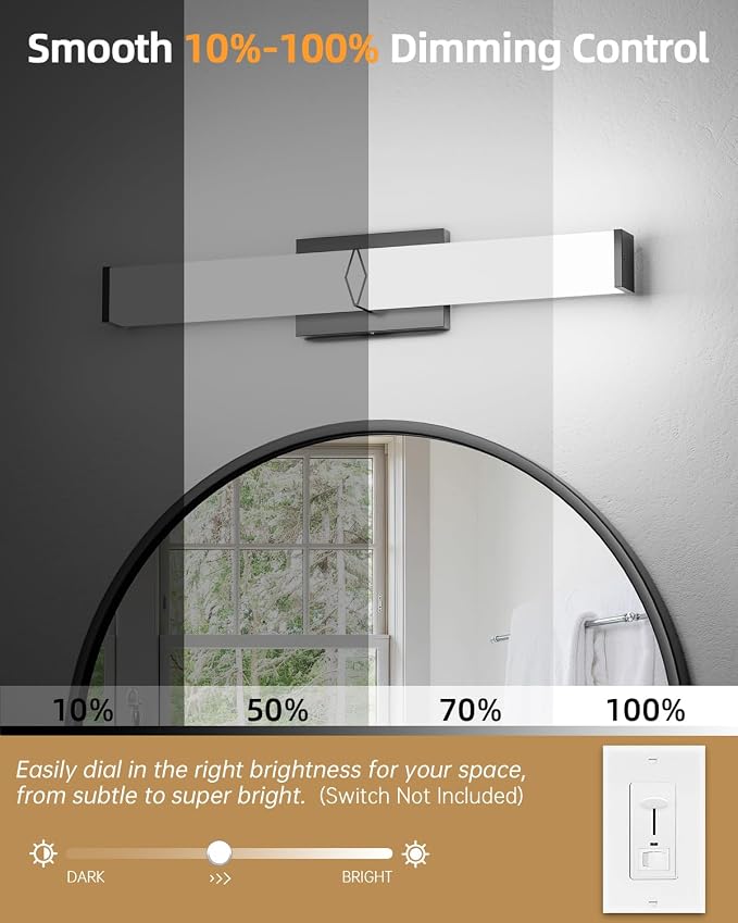 LED Bathroom Vanity Light,24inch Dimmable,25W 2700LM,5CCT,ETL,BK | Integrated LED Modern Bathroom Light Fixtures,Matte Black Vanity Lighting Fixture Over Mirror,Wall Lights,ETL Certified