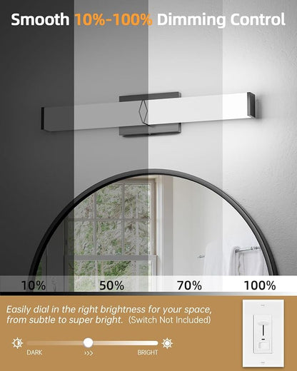 LED Bathroom Vanity Light,24inch Dimmable,25W 2700LM,5CCT,ETL,BK | Integrated LED Modern Bathroom Light Fixtures,Matte Black Vanity Lighting Fixture Over Mirror,Wall Lights,ETL Certified