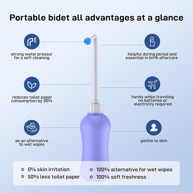 Bidet Attachment for Toilet, Non-Electric Self-Cleaning Dual Nozzle Toilet Bidet, Cold Water Sprayer with Adjustable Pressure, Portable Bidet Bottle for Women, Elderly, Postpartum Care, Hygiene