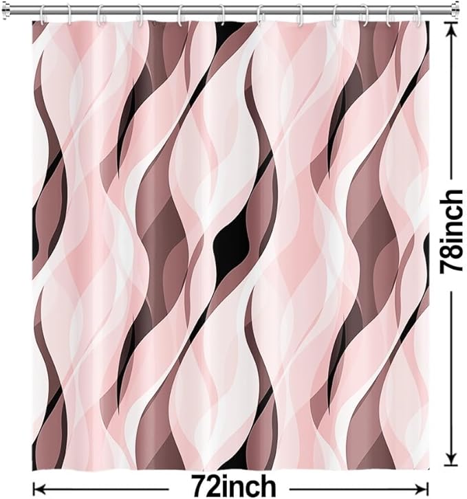 Pink Shower Curtain, Modern Abstract Pink and Grey Striped Shower Curtain Set for Bathroom Waterproof Shower Curtain with Hooks, 72x78 Inch