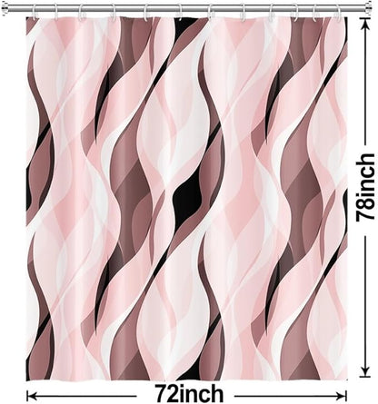 Pink Shower Curtain, Modern Abstract Pink and Grey Striped Shower Curtain Set for Bathroom Waterproof Shower Curtain with Hooks, 72x78 Inch