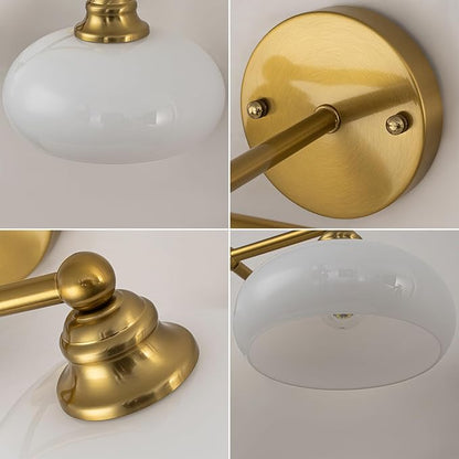 Bathroom Light Fixtures Over Mirror Vintage Gold Vanity Lighting Fixtures | Double Arm Vanity Lighting Fixtures 2 Light Antique Wall Light Fixture with Glossy Milk White Glass Shade for Bathroom