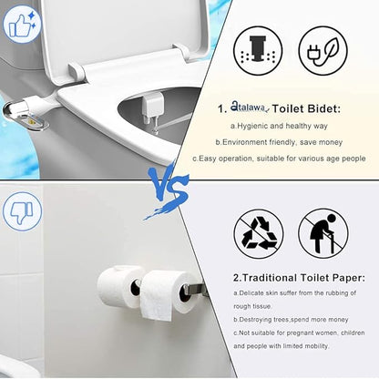 Bidet Toilet Seat Attachment Ultra Slim Bidet With Self Cleaning Dual Nozzle Adjustable Water Non Electric Bidet Fresh Water Spray for Sanitary and Feminine Wash (Sliver)