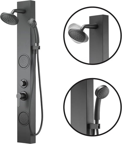 Dura Faucet (DF-SA914-MB) Premium RV Shower Panel Column – Matte Black, 4 Spray Options with Adjustable Body Sprayers, Overhead Shower & Handheld Wand – Water-Saving, Easy Install RV Shower System