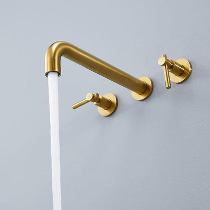 Wall Mount Tub Filler Brushed Gold Tub Faucet Brass Bathroom Bathtub Faucets with 2 Handles