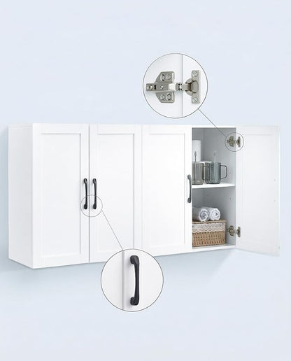 Wall Cabinet with Adjustable Shelves, Laundry Room Cabinet with 4 Doors, Kitchen Storage Cupboard Cabinet, Wall Mount Medicine Cabinet for Bathroom, Living Room, White