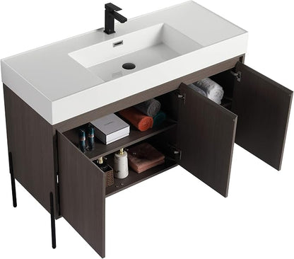 Crownpoint 48 Inch Bathroom Vanity with Sink, White Sink, Gray Oak Finish, Full Assembly Required, Elegant Bathroom Vanities for Modern Homes