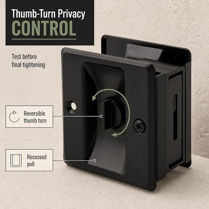 Prime-Line N 7578 Pocket Door Privacy Lock with Pull, Matte Black Finish | Single Pack