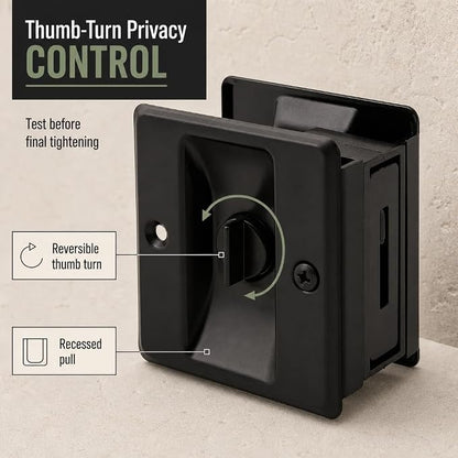 Prime-Line N 7578 Pocket Door Privacy Lock with Pull, Matte Black Finish | Single Pack
