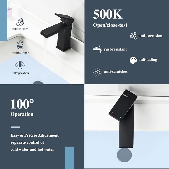 Single Hole Bathroom Faucet, 1-Handle Bathroom Sink Faucet with Pop-Up Drain, Stainless Steel Matte Black for Modern Bath/Vanity