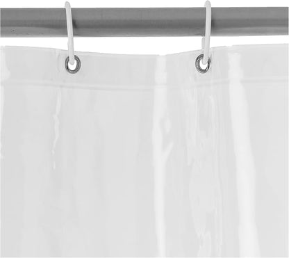 Amazon Basics Water Resistant 8-Gauge PEVA Shower Curtain Liner with Rust-Proof Metal Grommets and Plastic Hooks, 72"L x 72"W, Clear