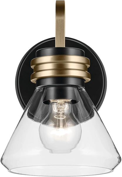 Kichler Farum 7.25" 1-Light Wall Sconce with Clear Glass in Black, for Fireplace, Kitchen, Bedroom, Hallway, or Vanity, (7.25" W x 9.5" H) 55153BKCLR