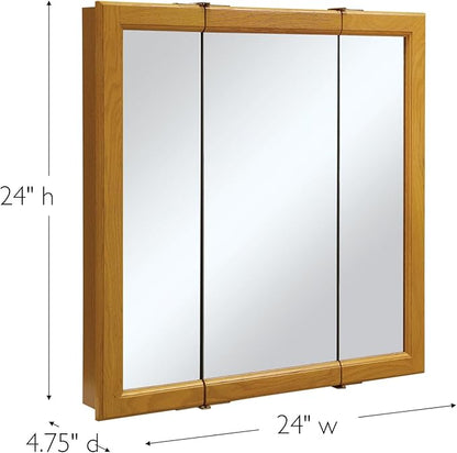 Design House 24 Inch Bathroom Medicine Cabinet, Wall Mount, Mirrored, Honey Oak, 545277-HOK