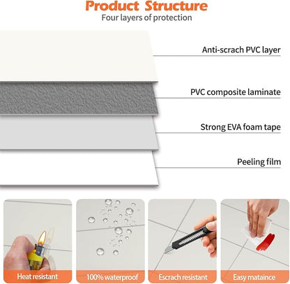 80-Piece Ivory White Thick PVC Peel and Stick Backsplash, 2" x 8" Waterproof Subway Tile Peel and Stick Wall Tiles for Kitchen and Bathroom