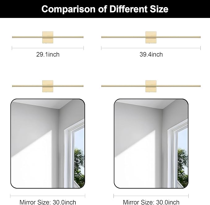 Battery Operated Wall Sconce Set of Two with Remote Control, 3000K-6000K Dimmable Gold Wall Lights, Timable LED Wireless Wall Sconces, 350° Ratate for Bathroom, Living Room, Hallway 39.4 Inch
