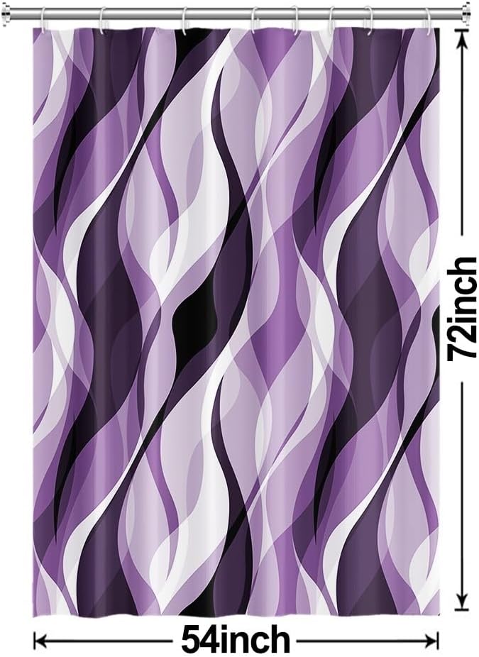 Purple Shower Curtain, Modern Abstract Purple and Grey Striped Shower Curtain for Bathroom Waterproof Lavender Shower Curtain Set with Hooks, 54x72 Inch
