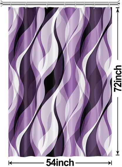 Purple Shower Curtain, Modern Abstract Purple and Grey Striped Shower Curtain for Bathroom Waterproof Lavender Shower Curtain Set with Hooks, 54x72 Inch