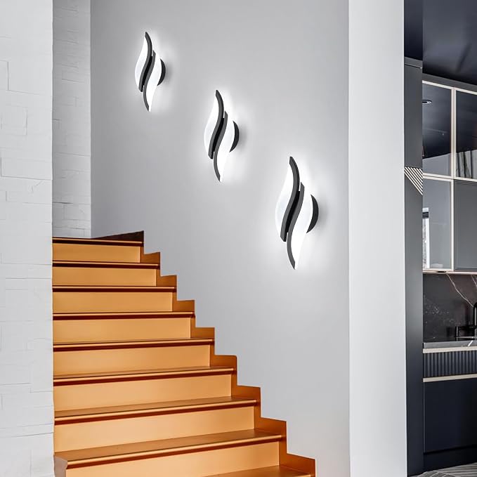 CANEOE Modern LED Wall Sconce 6000K Black Indoor Wall Light Fixtures Acrylic Wall Sconce Lighting for Living Room Bedroom Bedside Bathroom Hallway Stairway Wall Lamp (Black, 1 Pack, 6000K)
