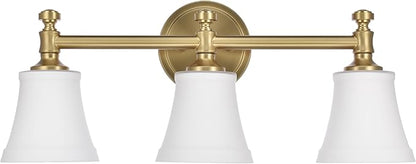 Bathroom Vanity Light Fixtures, Traditional Aged Brass 3 Lights Wall Sconce Lighting with Opal Glass Shade, Porch Wall Mount Light Fixture for Bathroom, Mirror Cabinets Hallway Stairs