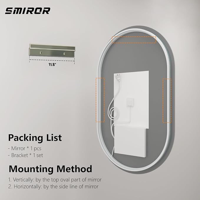 SMIROR 48x30 Oval Backlit LED Bathroom Vanity Mirror with Lights for Wall | Pill-Shaped, 3 Color Lighting, Anti-Fog, Memory, Tempered Glass, UL, Horizontal/ Vertical Wall- Mounted