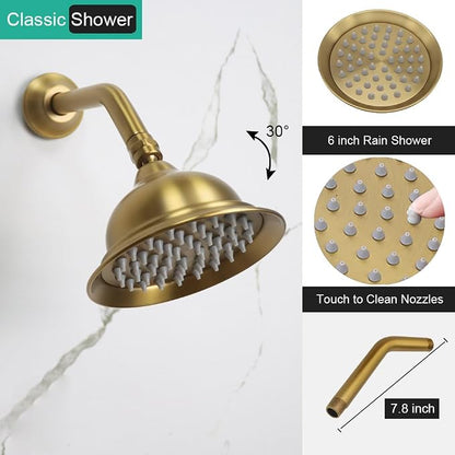 Dual Rain Shower Head System with Handheld Antique Faucet Set | Brushed Titanium Gold, Multi-layer Plating, Vintage Rainfall, 3 Way Diverter Brass Valve with Trim Kit, Easy Install