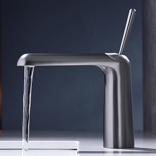 Faucet for Bathroom Sink Single Handle Brass Bathroom Water Faucet Single Hole Gun Gray