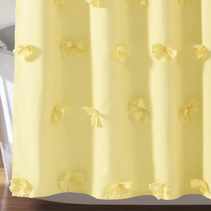 Lush Decor Riley Shower Curtain, 72" W x 72" L, Yellow - Bathroom Curtain - Coquette Decor - Bow Shower Curtains - Cottage Core - Fabric Shower Curtains