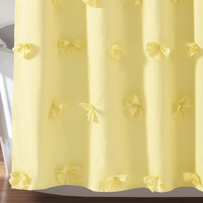 Lush Decor Riley Shower Curtain, 72" W x 72" L, Yellow - Bathroom Curtain - Coquette Decor - Bow Shower Curtains - Cottage Core - Fabric Shower Curtains