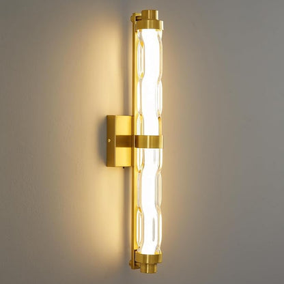 23.6" Gold Wall Sconce, Modern Vanity Light with Ripple Glass Shade, 5CCT Dimmable LED Bathroom Wall Lighting 20W for Mirror, Bedroom, Living Room, Hallway