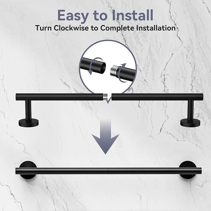 Matte Black Towel Bar, 18 Inch Bathroom Towel Rack | Towel Holder Wall Mounted, Thicken SUS304 Stainless Steel Towel Rod Modern Home Decor (Total Length 20-Inch)