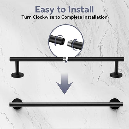 Matte Black Towel Bar, 18 Inch Bathroom Towel Rack | Towel Holder Wall Mounted, Thicken SUS304 Stainless Steel Towel Rod Modern Home Decor (Total Length 20-Inch)