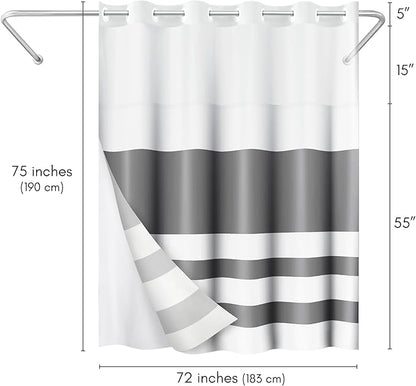 Americanflat 72x75 Hookless Shower Curtain - Water-Resistant Striped Shower Curtain with Sheer Panel, Snap-in Liner, and Durable Grommets - 100% Polyester - Grey and White