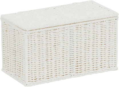 Household Essentials Small Handwoven Paper Rope Wicker Basket with Lid, White (Pack of 6)