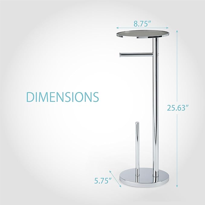 Better Living Ovo Toilet Caddy with Top Shelf, Bathroom Toilet Paper Storage Holder Stand with Dispenser and Reserve for 2 Extra Jumbo Rolls, Metal Freestanding Toilet Paper Roll Holder, Chrome
